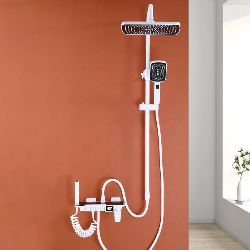 White Shower System Adjustable Spray Pattern Shower Arm Square Wall Mount Shower System -Bathlova