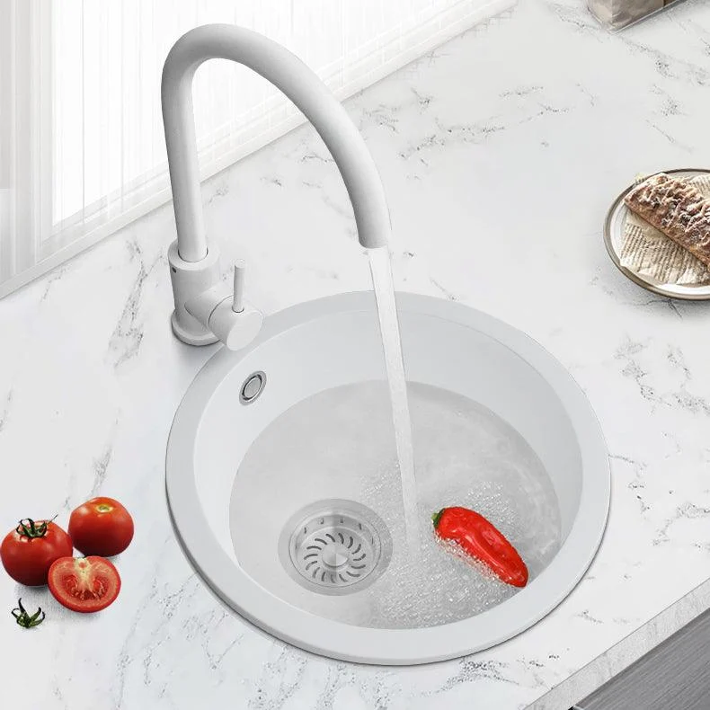 White Single Bowl Kitchen Sink with Drain Strainer Kit 1 Holes Sink -Bathlova