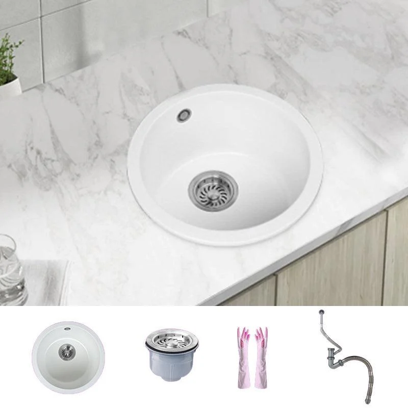 White Single Bowl Kitchen Sink with Drain Strainer Kit 1 Holes Sink -Bathlova