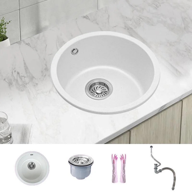 White Single Bowl Kitchen Sink with Drain Strainer Kit 1 Holes Sink -Bathlova