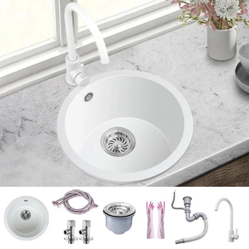 White Single Bowl Kitchen Sink with Drain Strainer Kit 1 Holes Sink -Bathlova