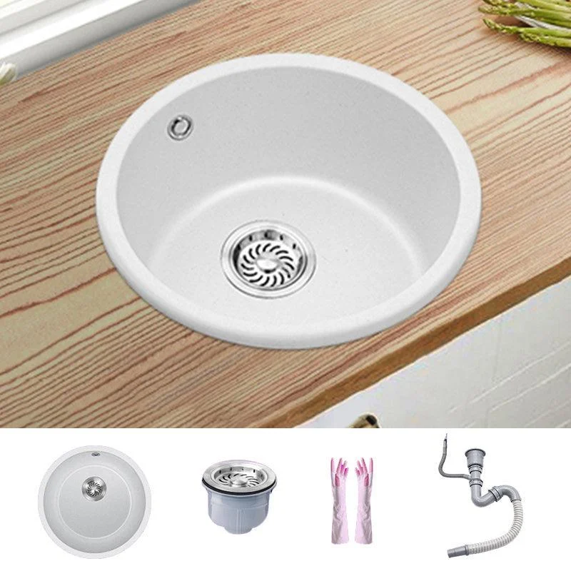 White Single Bowl Kitchen Sink with Drain Strainer Kit 1 Holes Sink -Bathlova