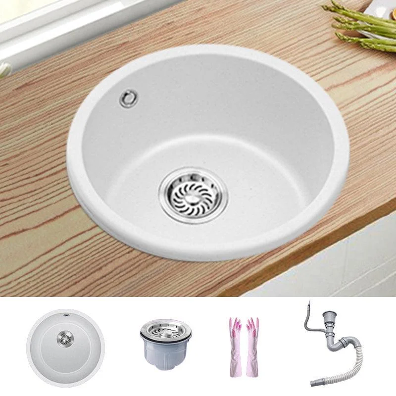 White Single Bowl Kitchen Sink with Drain Strainer Kit 1 Holes Sink -Bathlova