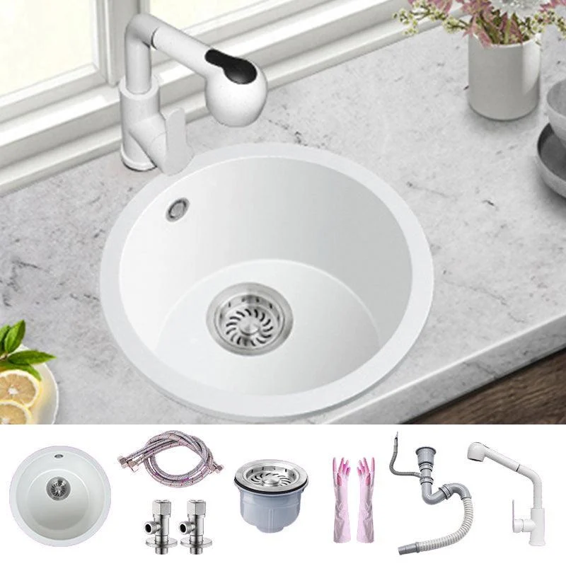 White Single Bowl Kitchen Sink with Drain Strainer Kit 1 Holes Sink -Bathlova