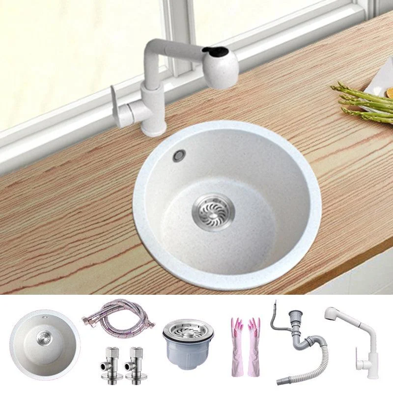 White Single Bowl Kitchen Sink with Drain Strainer Kit 1 Holes Sink -Bathlova