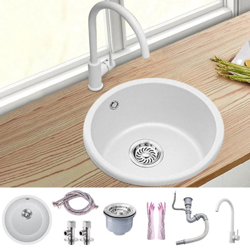 White Single Bowl Kitchen Sink with Drain Strainer Kit 1 Holes Sink -Bathlova