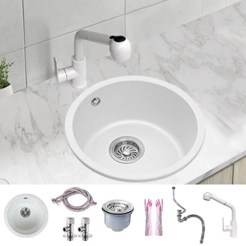 White Single Bowl Kitchen Sink with Drain Strainer Kit 1 Holes Sink -Bathlova