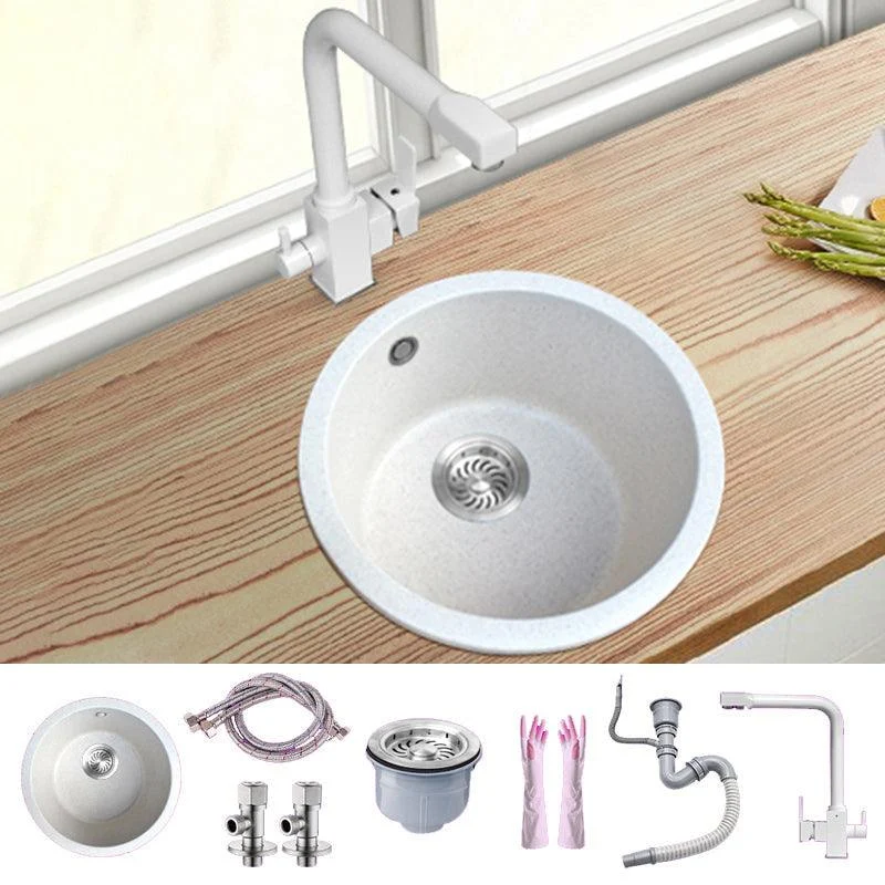 White Single Bowl Kitchen Sink with Drain Strainer Kit 1 Holes Sink -Bathlova