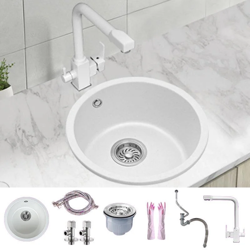 White Single Bowl Kitchen Sink with Drain Strainer Kit 1 Holes Sink -Bathlova