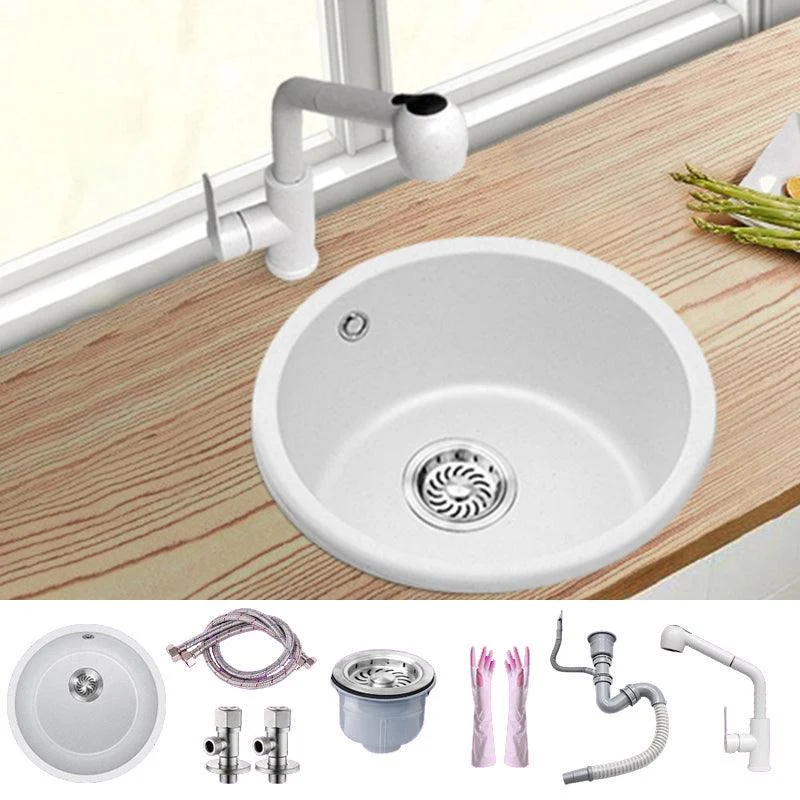 White Single Bowl Kitchen Sink with Drain Strainer Kit 1 Holes Sink -Bathlova