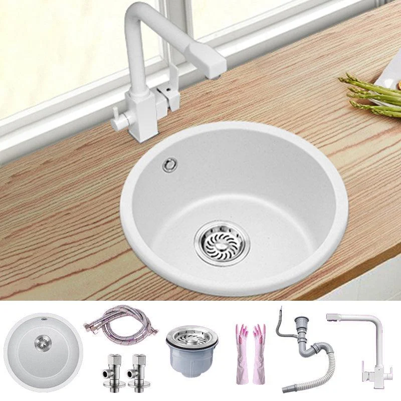 White Single Bowl Kitchen Sink with Drain Strainer Kit 1 Holes Sink -Bathlova