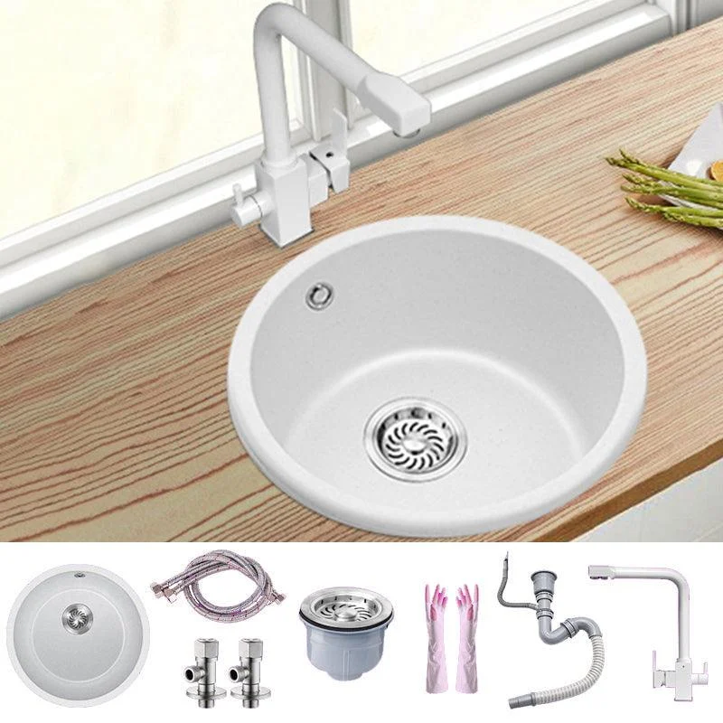 White Single Bowl Kitchen Sink with Drain Strainer Kit 1 Holes Sink -Bathlova