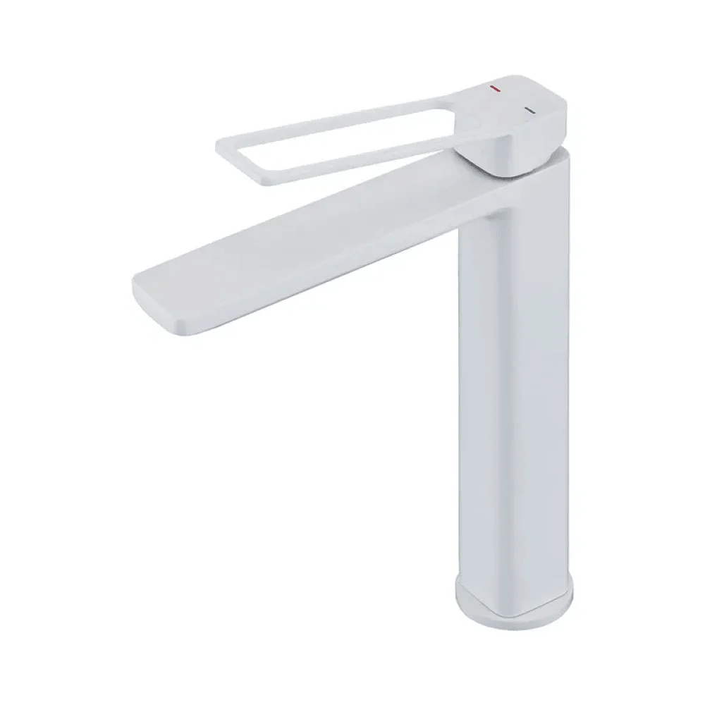 White Single Handle Vessel Bathroom Tap - 1-Hole Solid Brass -Bathlova