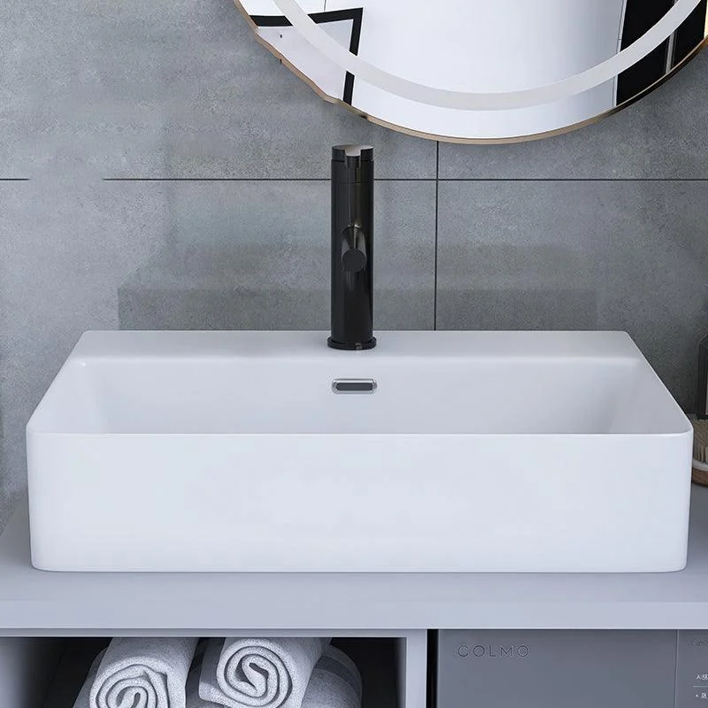 White Trough Bathroom Sink Rectangle Ceramic Trough Bathroom Sink -Bathlova