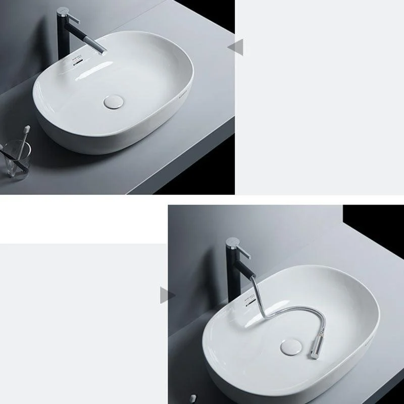 White Vessel Sink Tap Porcelain Bathroom Sink with Pop-Up Drain -Bathlova