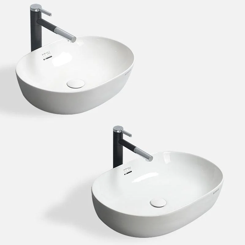 White Vessel Sink Tap Porcelain Bathroom Sink with Pop-Up Drain -Bathlova