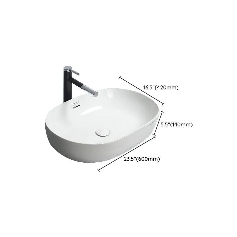 White Vessel Sink Tap Porcelain Bathroom Sink with Pop-Up Drain -Bathlova