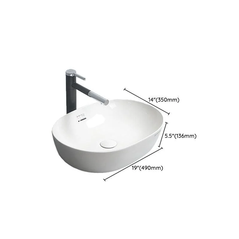 White Vessel Sink Tap Porcelain Bathroom Sink with Pop-Up Drain -Bathlova