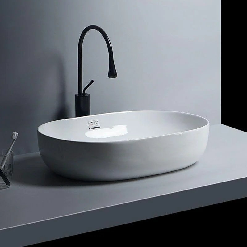 White Vessel Sink Tap Porcelain Bathroom Sink with Pop-Up Drain -Bathlova