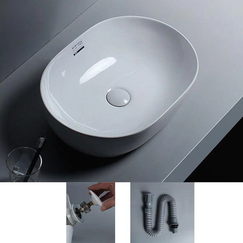 White Vessel Sink Tap Porcelain Bathroom Sink with Pop-Up Drain -Bathlova