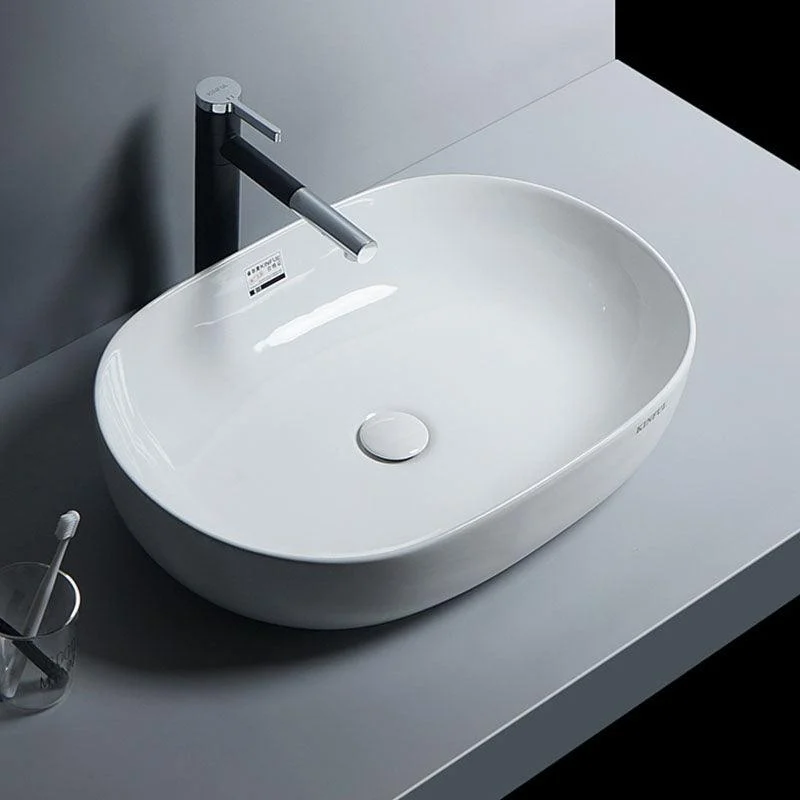 White Vessel Sink Tap Porcelain Bathroom Sink with Pop-Up Drain -Bathlova