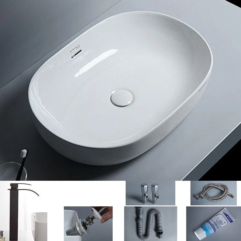 White Vessel Sink Tap Porcelain Bathroom Sink with Pop-Up Drain -Bathlova