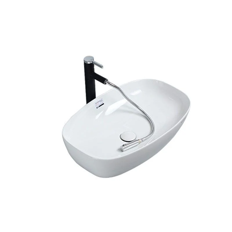 White Vessel Sink Tap Porcelain Bathroom Sink with Pop-Up Drain -Bathlova