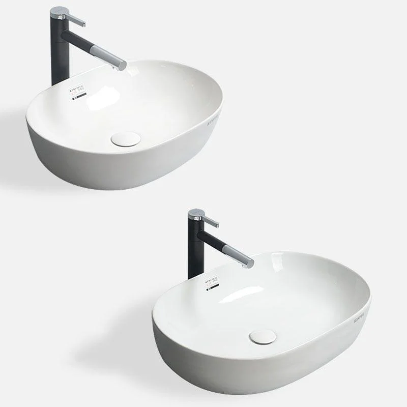 White Vessel Sink Tap Porcelain Bathroom Sink with Pop-Up Drain -Bathlova