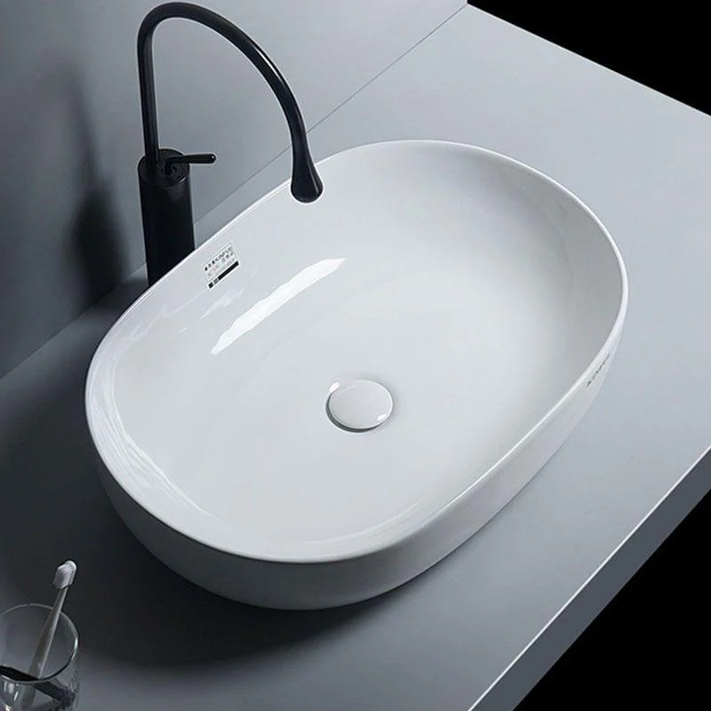 White Vessel Sink Tap Porcelain Bathroom Sink with Pop-Up Drain -Bathlova