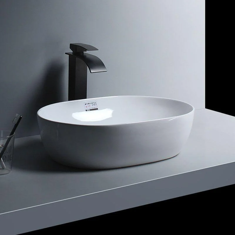 White Vessel Sink Tap Porcelain Bathroom Sink with Pop-Up Drain -Bathlova