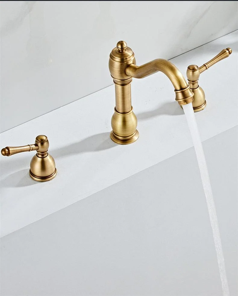 Widespread Antique Brass Double Handle Bathroom Tap -Bathlova