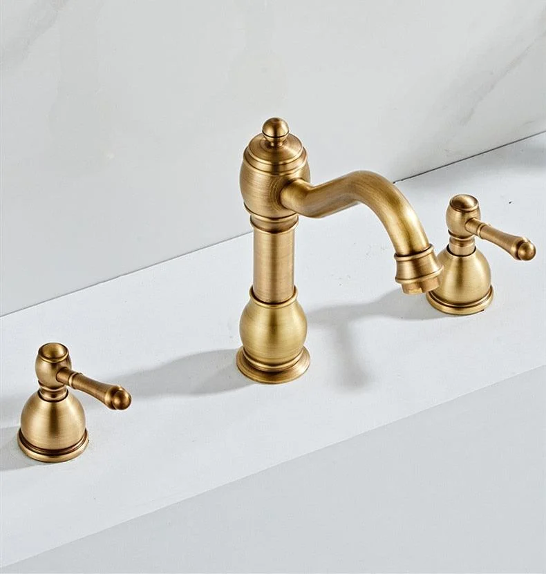 Widespread Antique Brass Double Handle Bathroom Tap -Bathlova