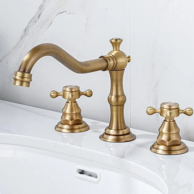 Widespread Antique Brass Double Handle Bathroom Tap -Bathlova