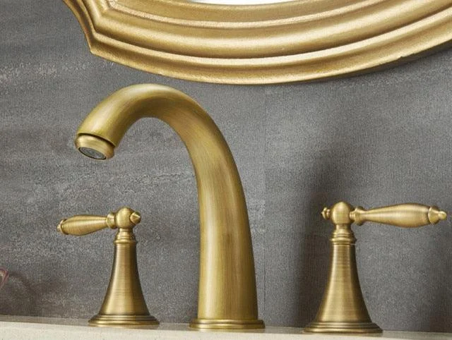 Widespread Antique Brass Double Handle Bathroom Tap -Bathlova