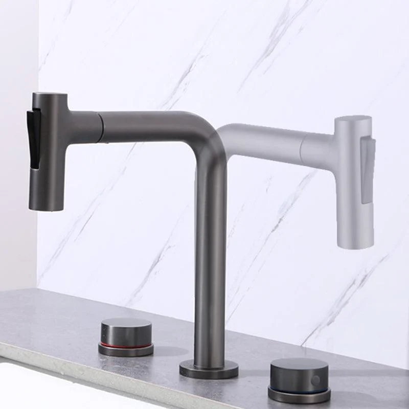 Widespread Bathroom Tap Swivel Spout High-Arc with Pull Out Sprayer -Bathlova