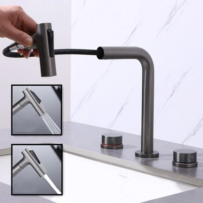 Widespread Bathroom Tap Swivel Spout High-Arc with Pull Out Sprayer -Bathlova