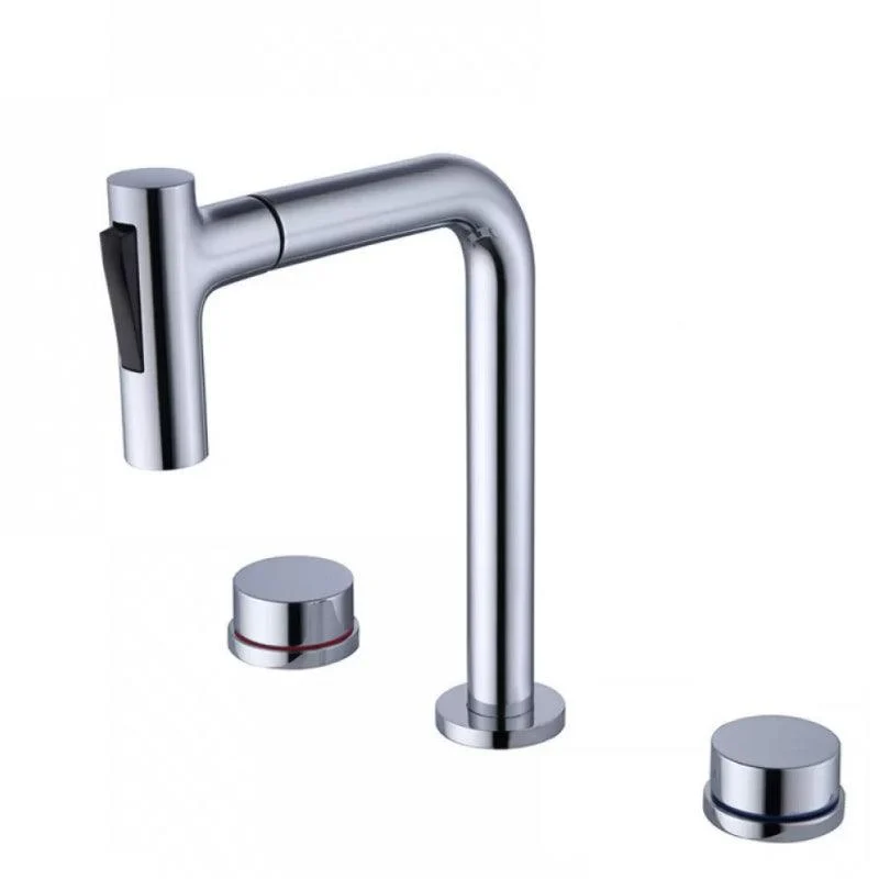 Widespread Bathroom Tap Swivel Spout High-Arc with Pull Out Sprayer -Bathlova