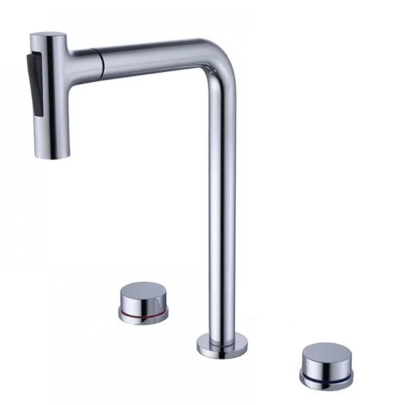 Widespread Bathroom Tap Swivel Spout High-Arc with Pull Out Sprayer -Bathlova