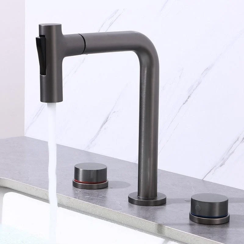 Widespread Bathroom Tap Swivel Spout High-Arc with Pull Out Sprayer -Bathlova