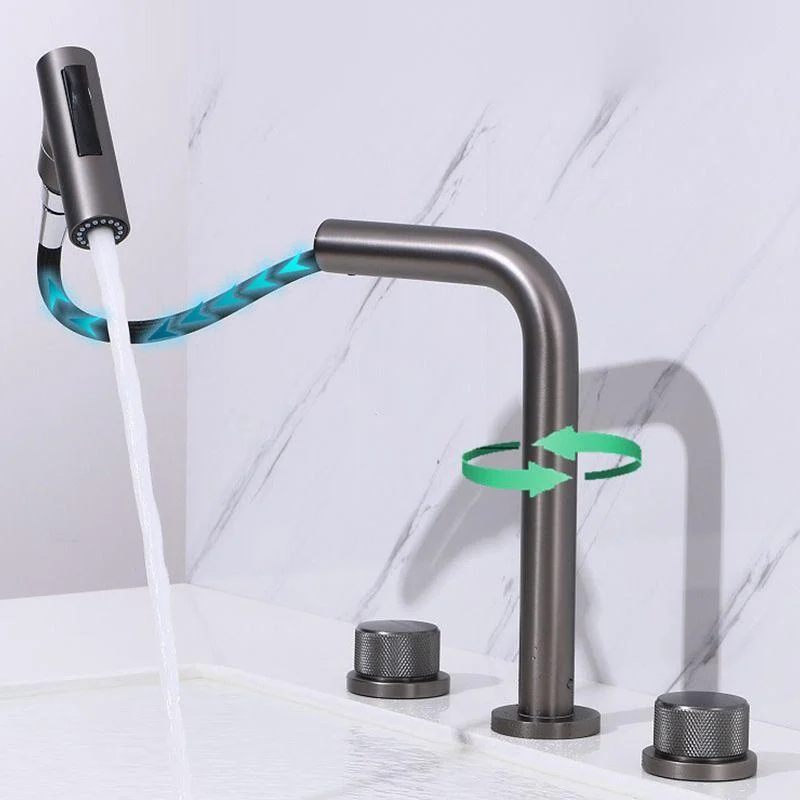 Widespread Bathroom Tap Swivel Spout High-Arc with Pull Out Sprayer -Bathlova