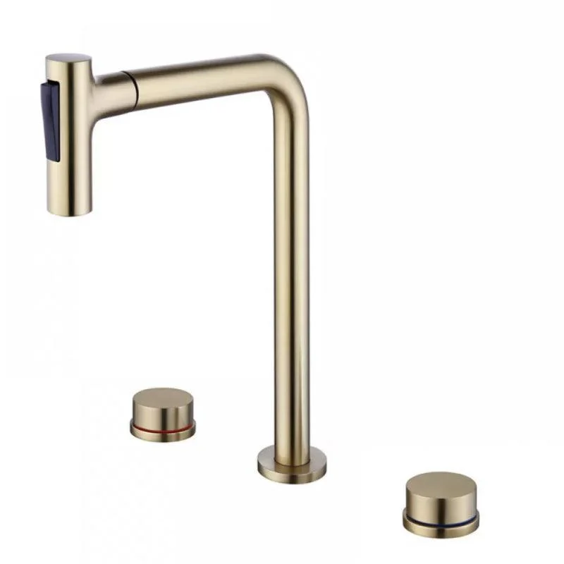 Widespread Bathroom Tap Swivel Spout High-Arc with Pull Out Sprayer -Bathlova