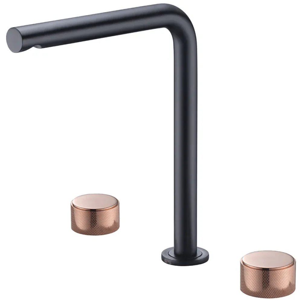 Widespread Double Knobs Bathroom Tap Sink in Black & Rose Gold -Bathlova