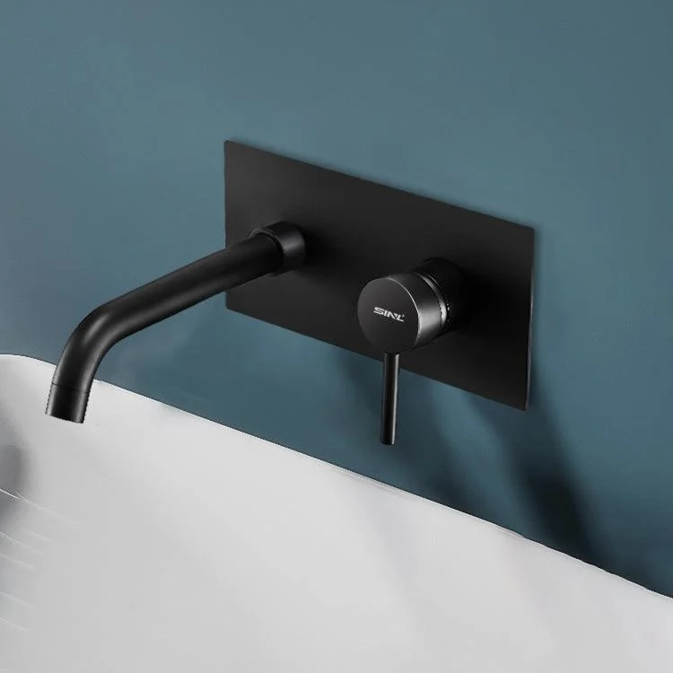 Widespread Wall Mounted Bathroom Sink Tap Lever Handle Low Arc Sink Tap -Bathlova