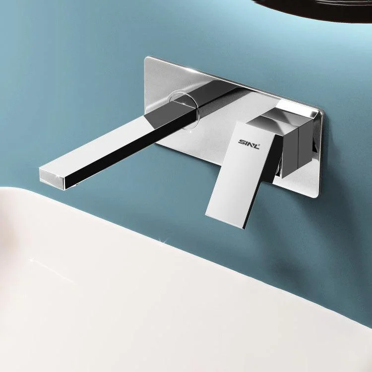 Widespread Wall Mounted Bathroom Sink Tap Lever Handle Low Arc Sink Tap -Bathlova