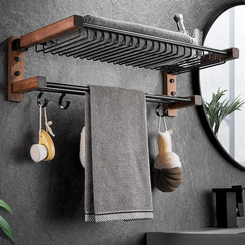 Wood & Aluminum Bath Hardware Set Brown Bathroom Accessory Kit -Bathlova