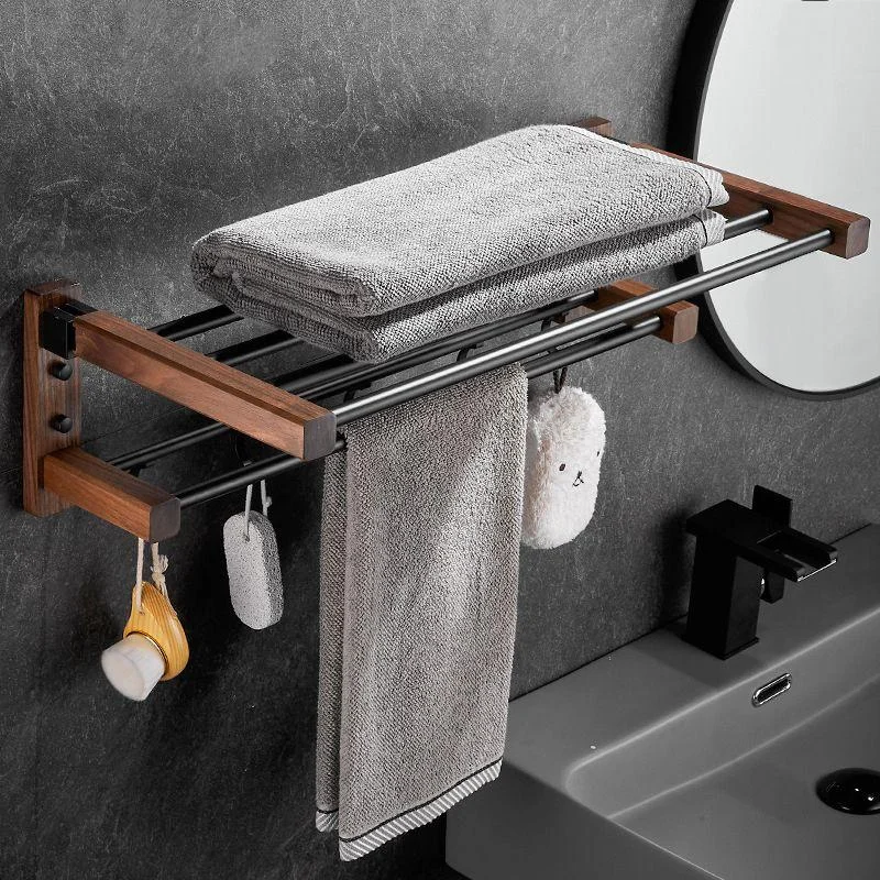 Wood & Aluminum Bath Hardware Set Brown Bathroom Accessory Kit -Bathlova