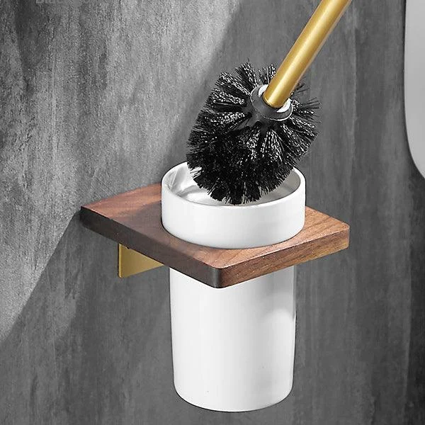 Wood & Aluminum Bath Hardware Set Brown Bathroom Accessory Kit -Bathlova