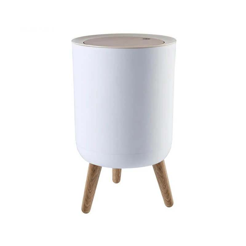 Wood Grain High-footed Trash Can -Bathlova