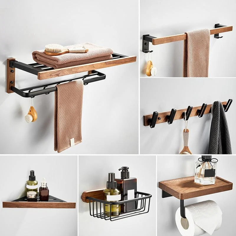 Wooden & Aluminum Bath Hardware Set Black Bathroom Accessory Kit -Bathlova