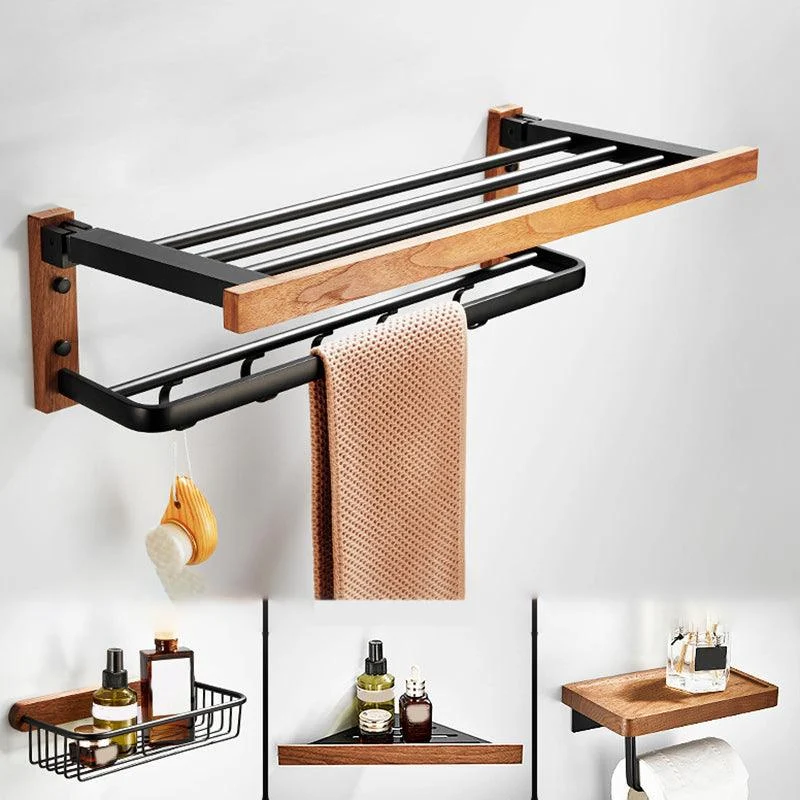 Wooden & Aluminum Bath Hardware Set Black Bathroom Accessory Kit -Bathlova